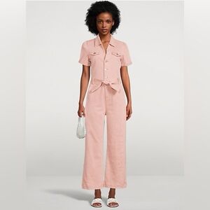 Anthropologie PAIGE Size 4 Anessa Puff-Sleeve Belted Jumpsuit Blush Pink Denim